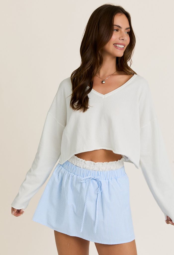 KK Bloom Drop Shoulder Cropped Sweater White