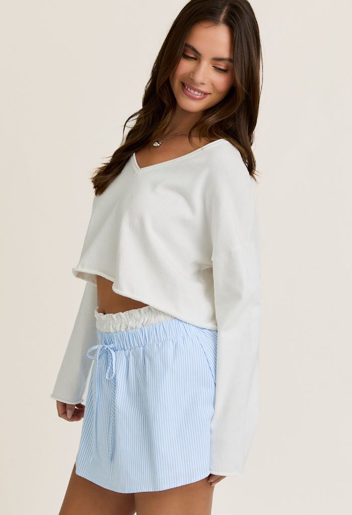 KK Bloom Drop Shoulder Cropped Sweater White