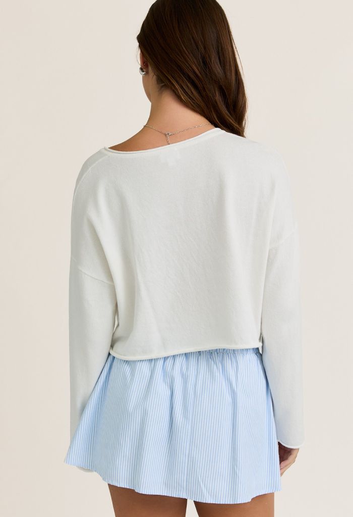 KK Bloom Drop Shoulder Cropped Sweater White