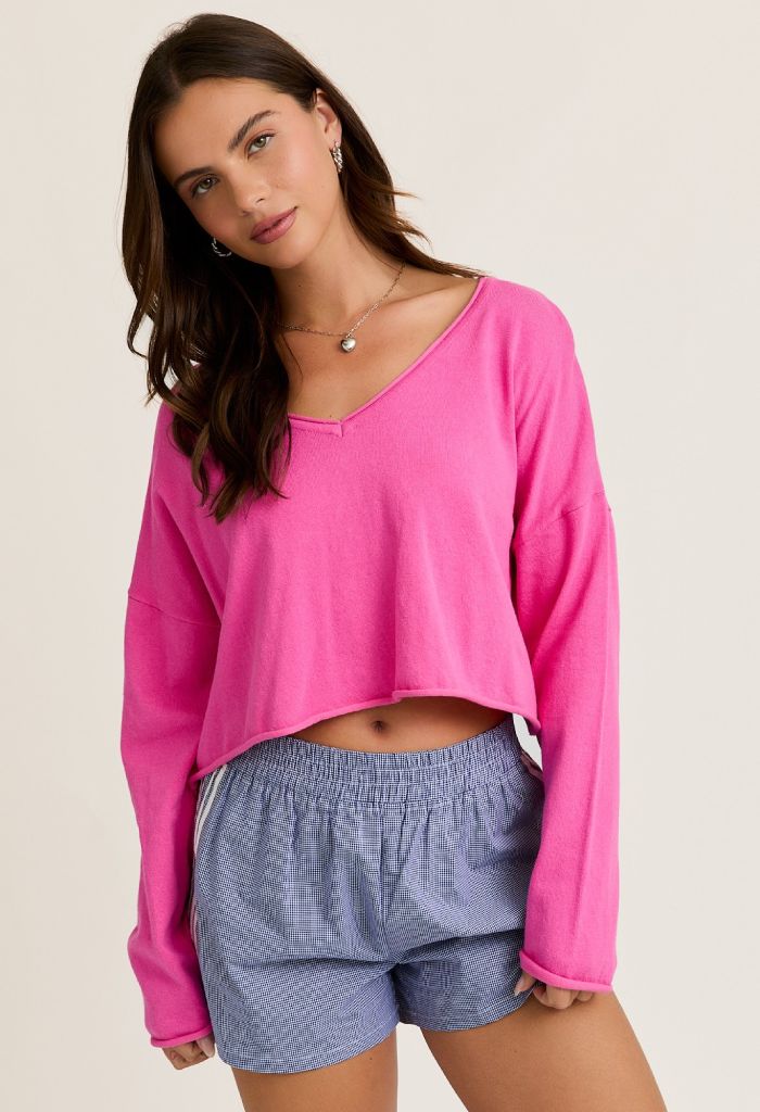 KK Bloom Drop Shoulder Cropped Sweater Pink