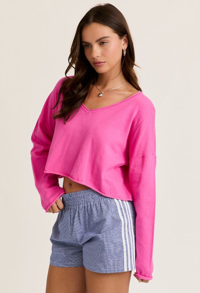 KK Bloom Drop Shoulder Cropped Sweater Pink