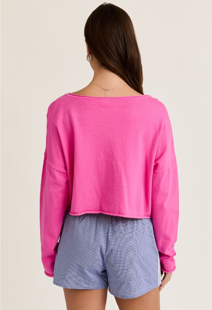 KK Bloom Drop Shoulder Cropped Sweater Pink