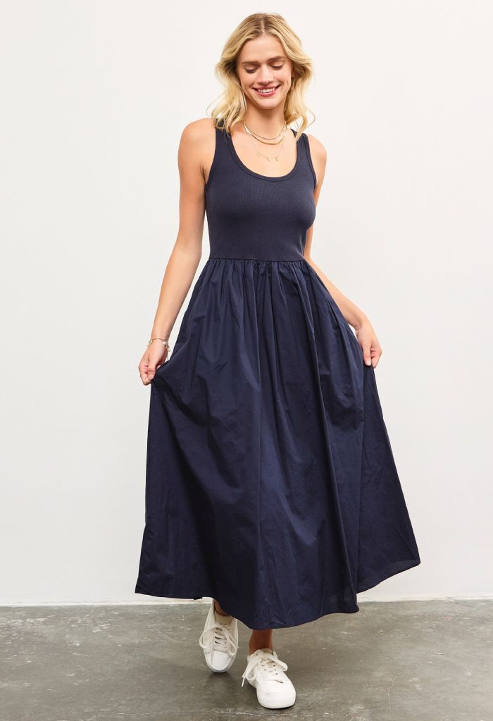 Caroline Midi Dress-Navy