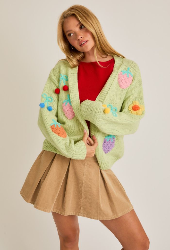 KK Bloom 3D Strawberries Flowers Cherries Sweater Cardigan