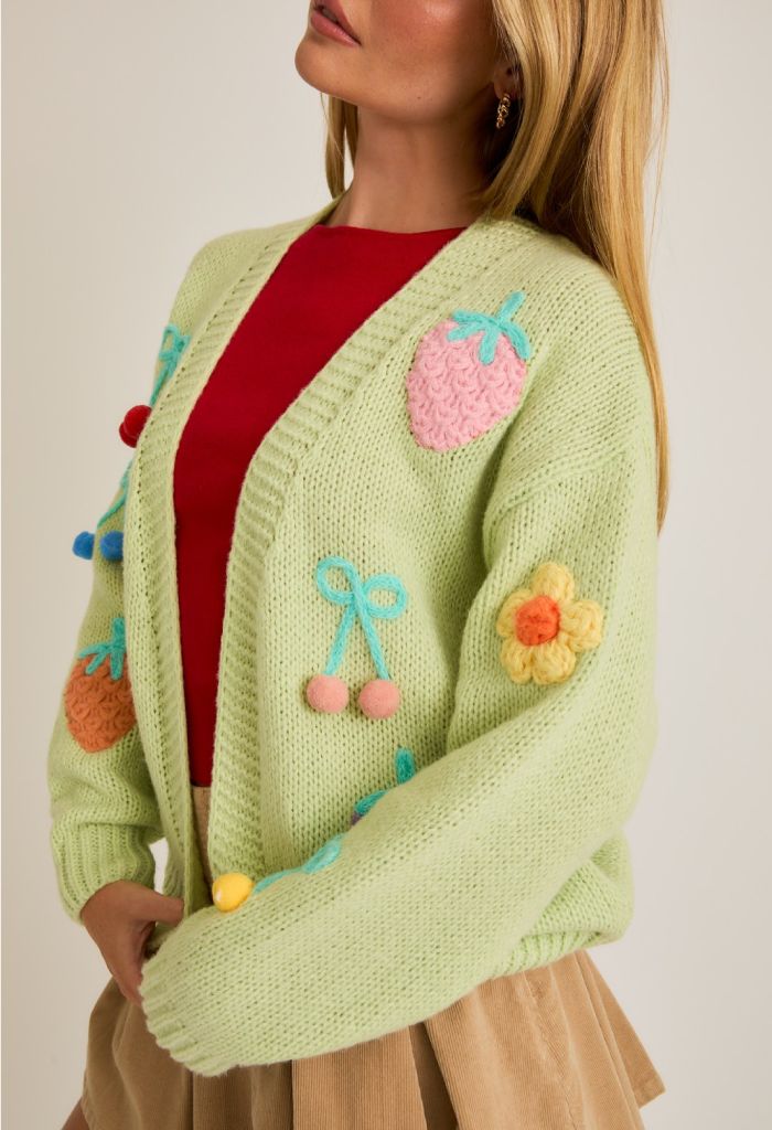 KK Bloom 3D Strawberries Flowers Cherries Sweater Cardigan