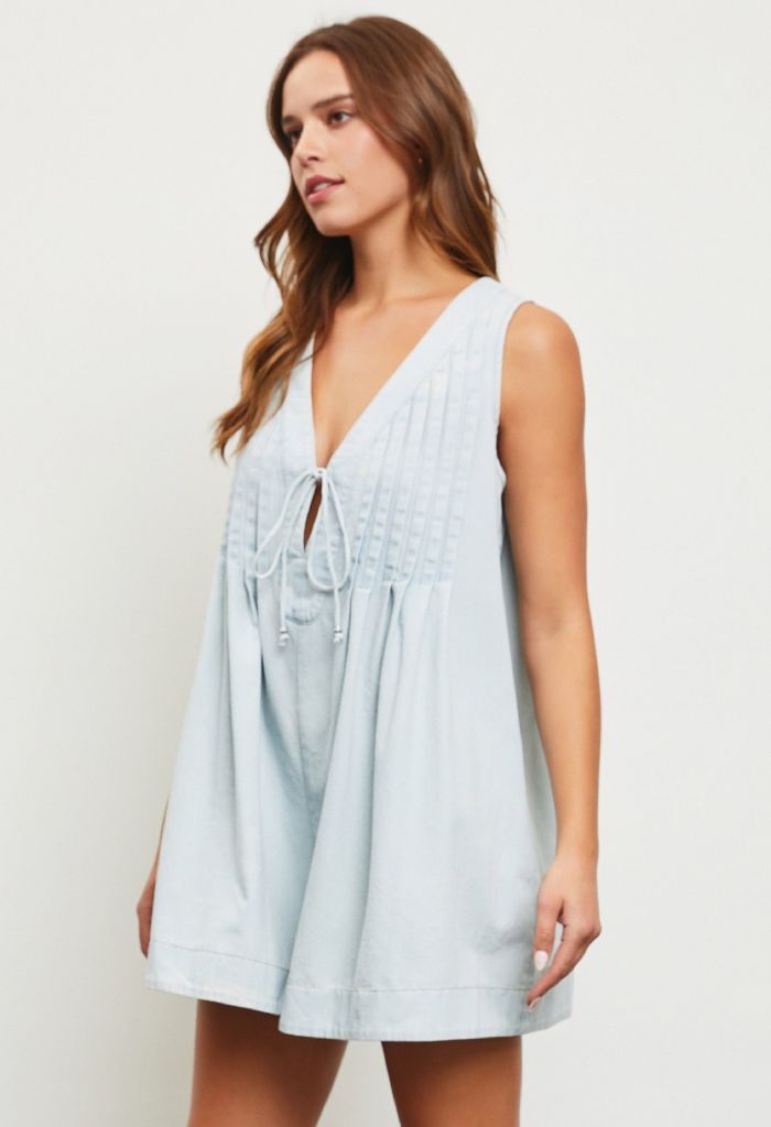 KK Bloom Pleated Denim Romper