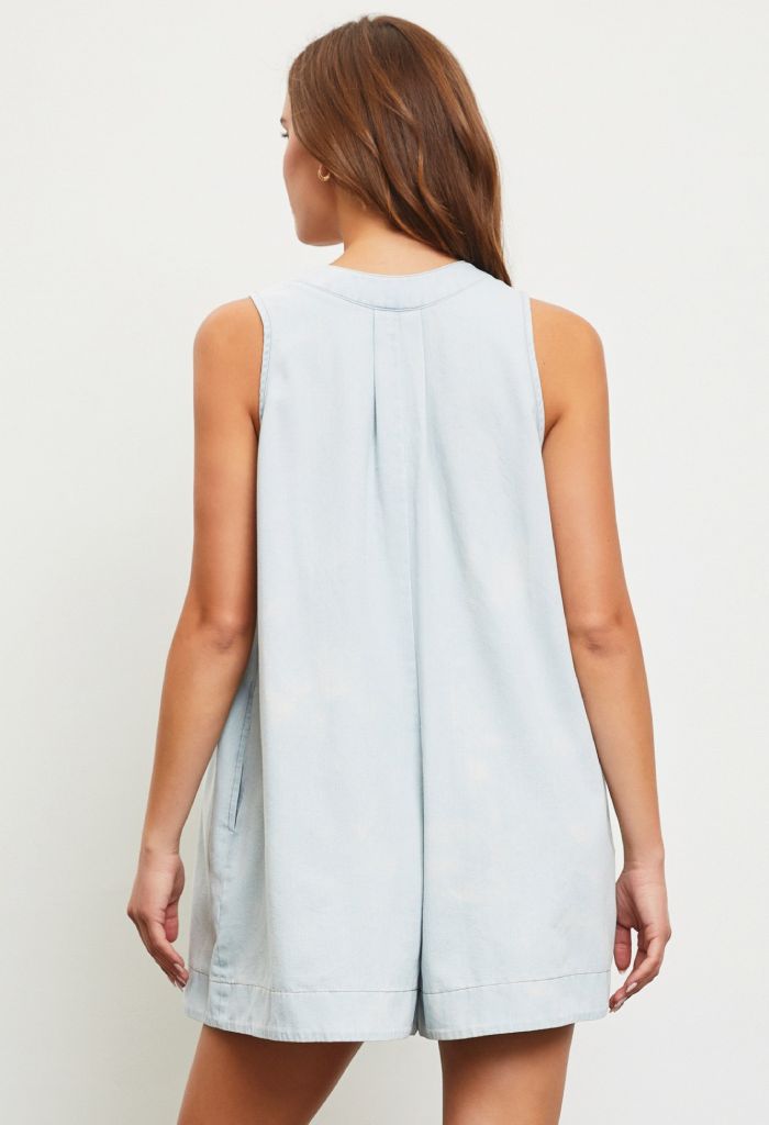 KK Bloom Pleated Denim Romper