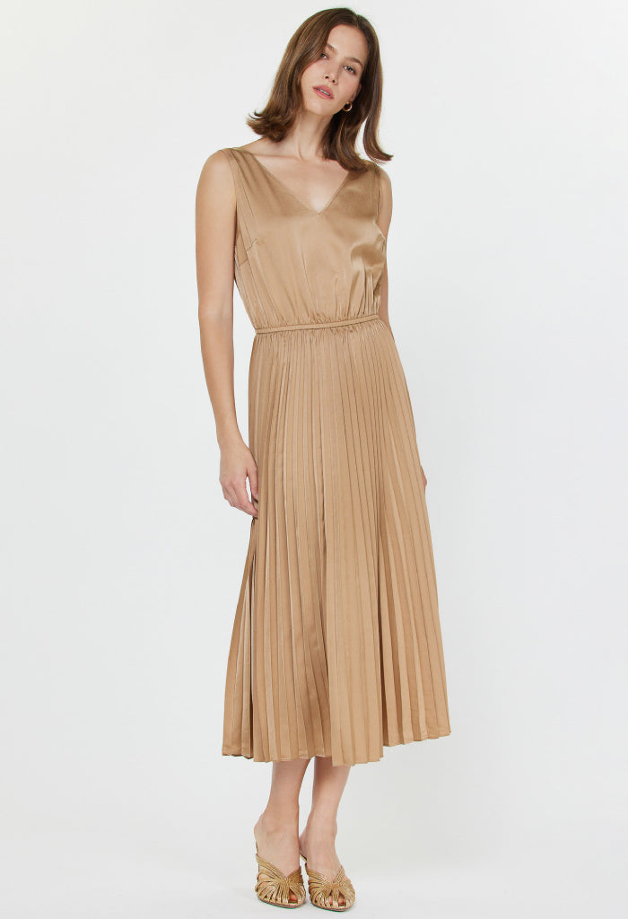 KK Bloom Caramel Pleated Dress