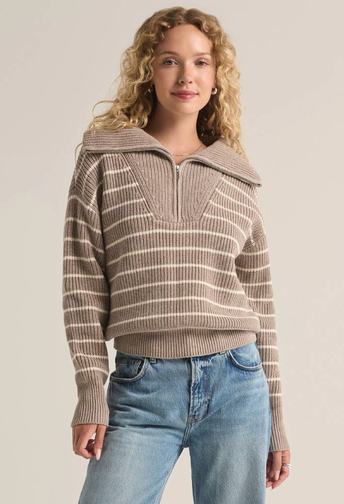 Z Supply Villa Half Zip Sweater-Heather Taupe