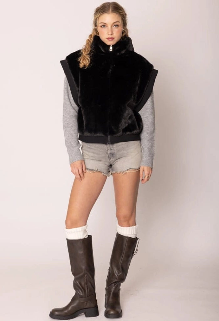 KK Bloom Antonia Faux Fur Bomber Vest-Black
