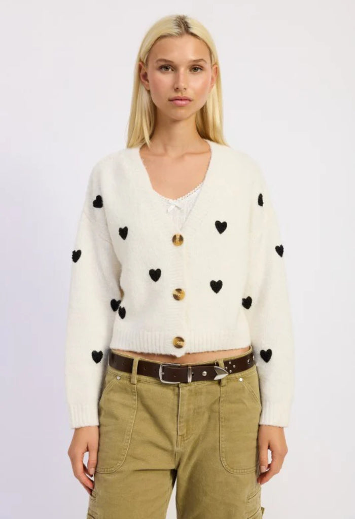 KK Bloom Conversation Cardigan-Ivory/Black