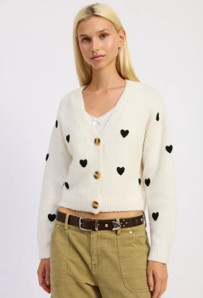 KK Bloom Conversation Cardigan-Ivory/Black