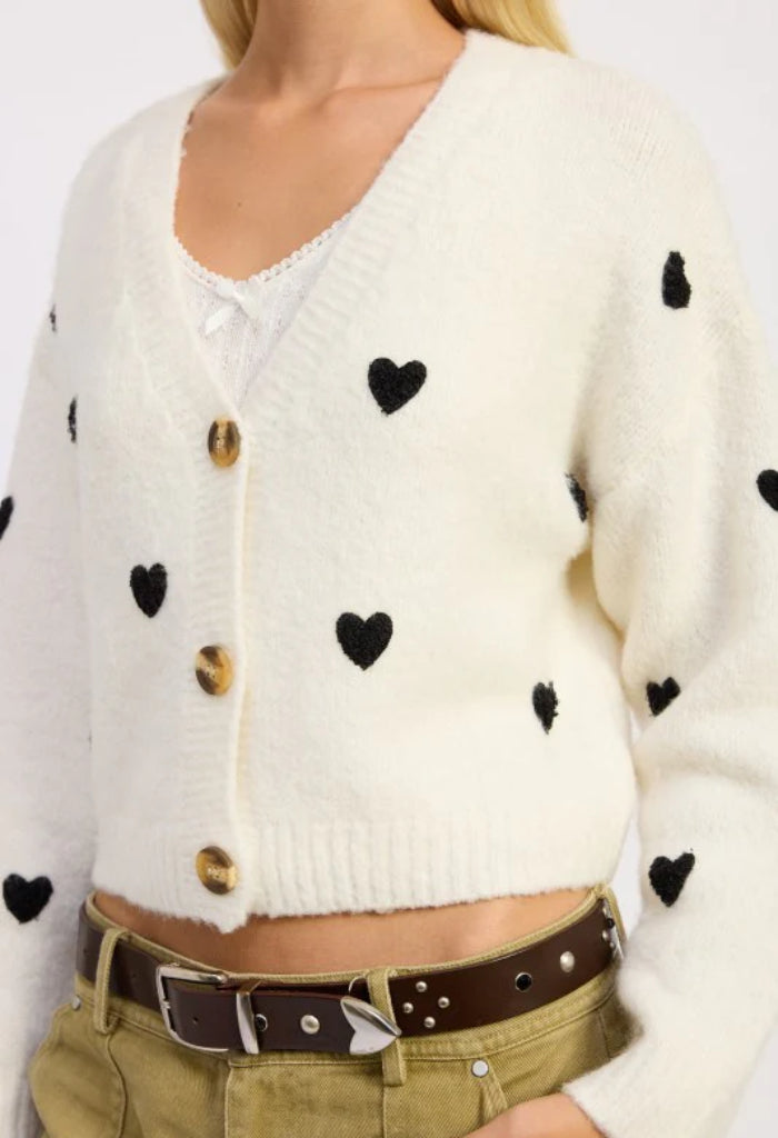 KK Bloom Conversation Cardigan-Ivory/Black