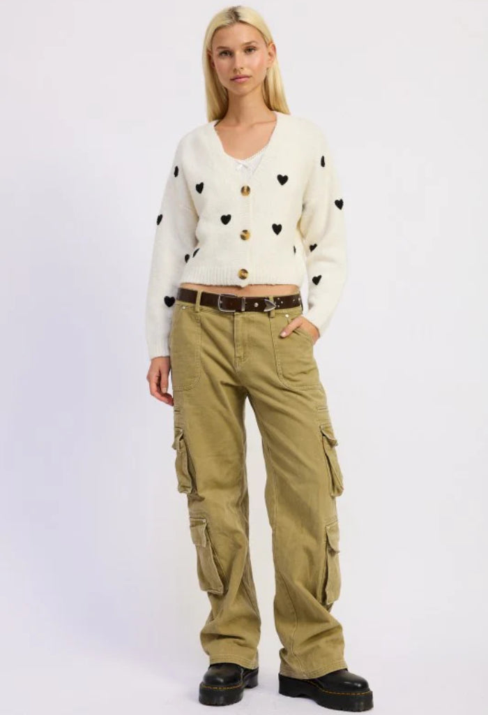 KK Bloom Conversation Cardigan-Ivory/Black