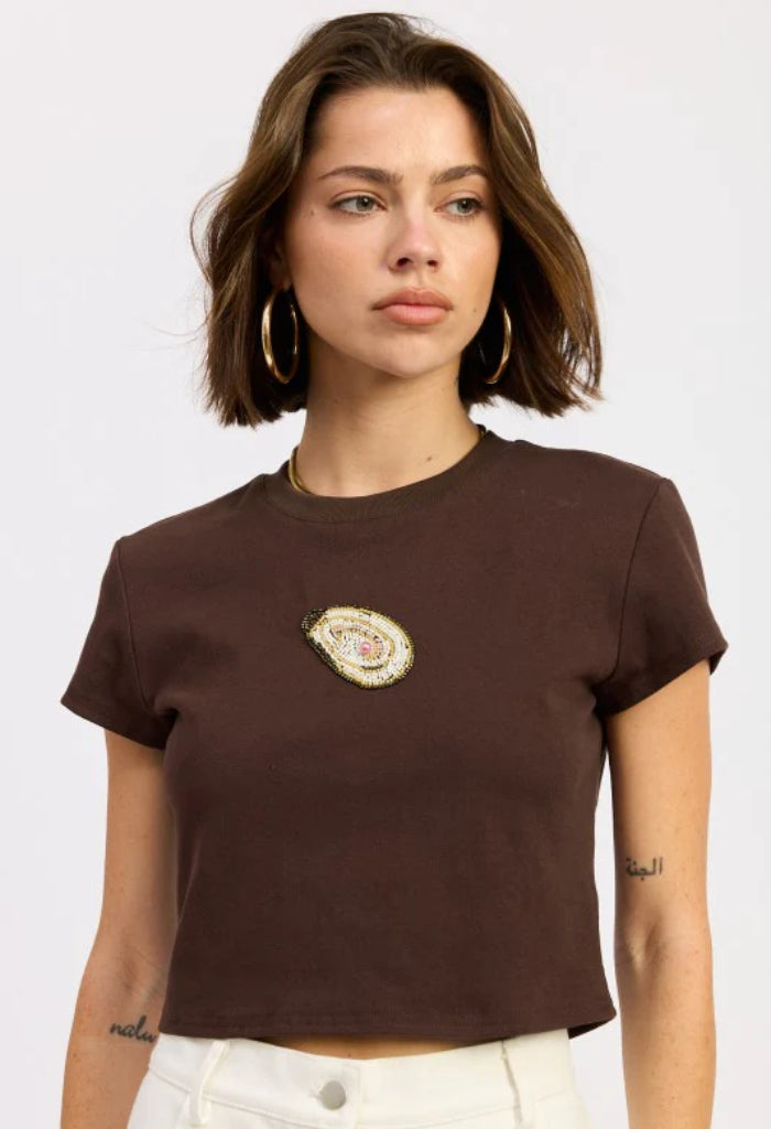 KK Bloom Pass The Caviar Baby Tee-Chocolate