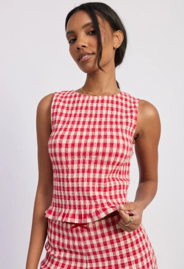 KK Bloom Picnic Smocked Top-Red Gingham