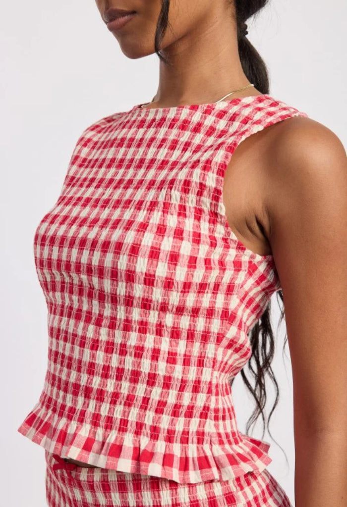 KK Bloom Picnic Smocked Top-Red Gingham