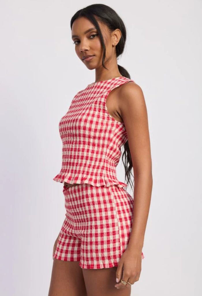 KK Bloom Picnic Smocked Top-Red Gingham
