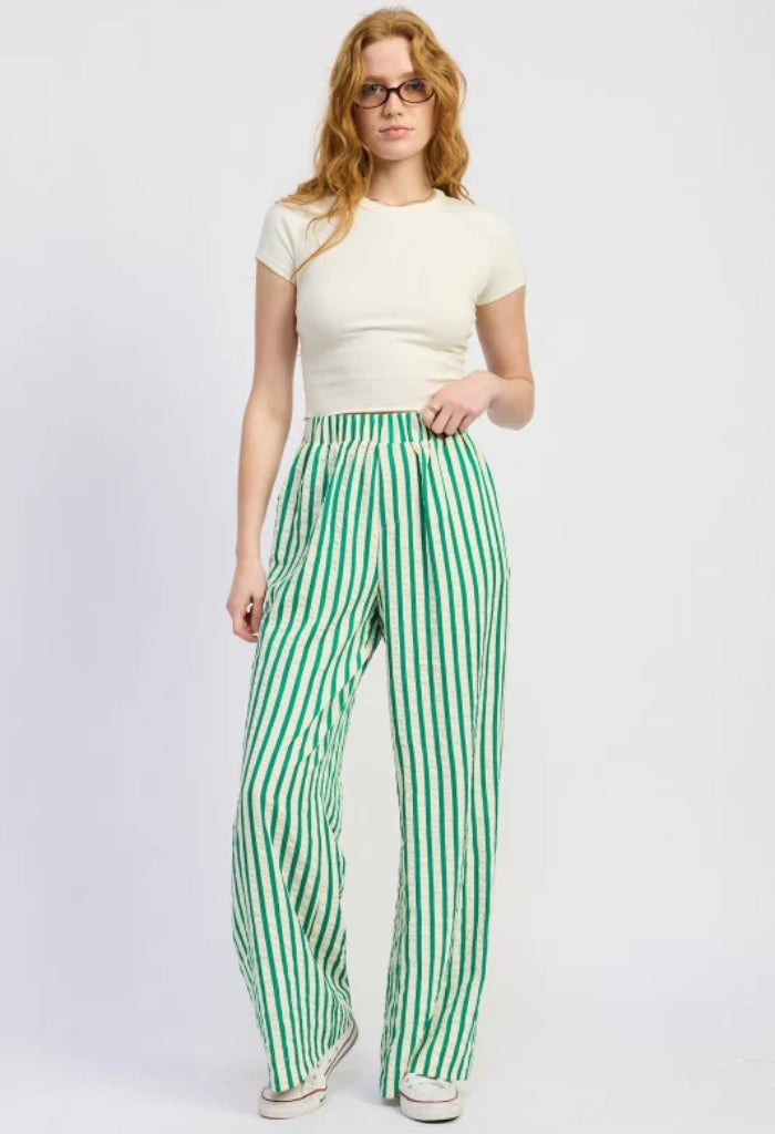 KK Bloom Full Length Lounge Trouser Pants-Green Stripe