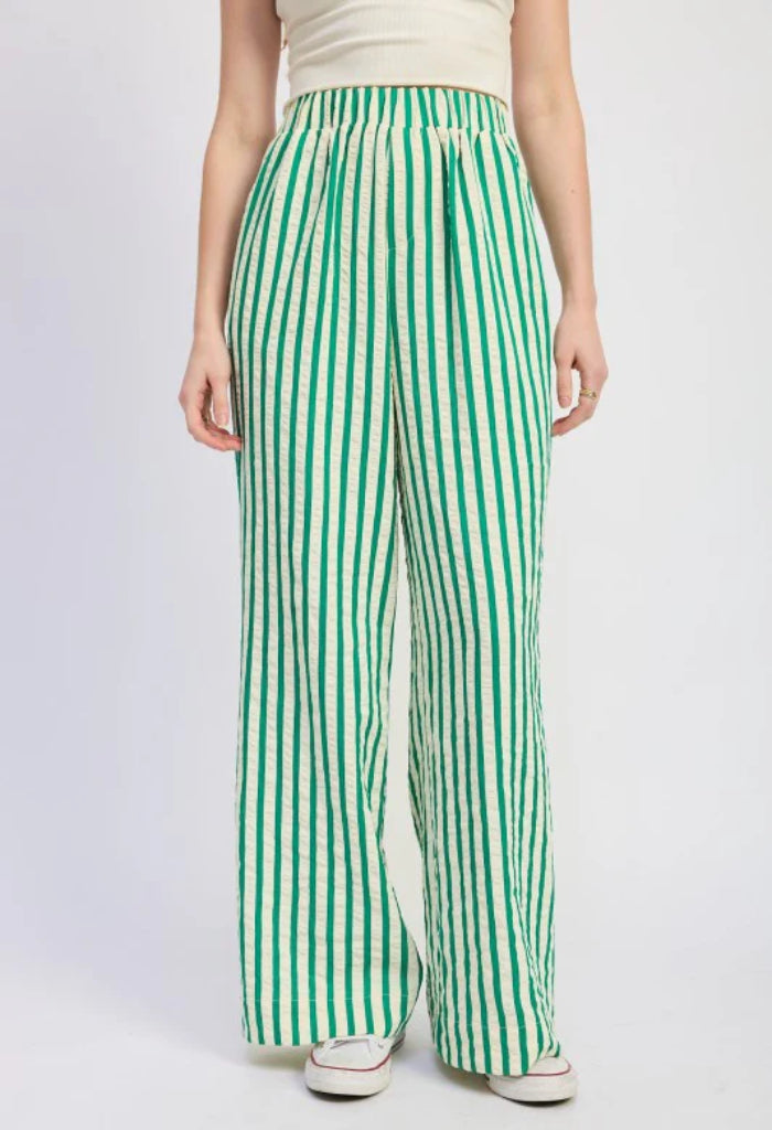 KK Bloom Full Length Lounge Trouser Pants-Green Stripe