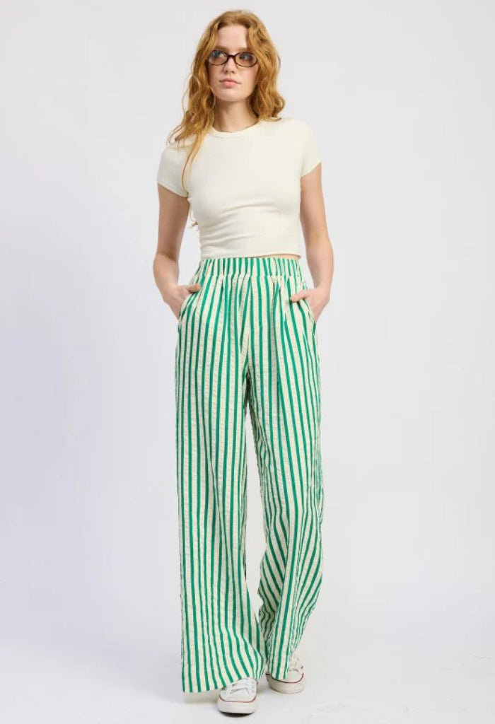 KK Bloom Full Length Lounge Trouser Pants-Green Stripe