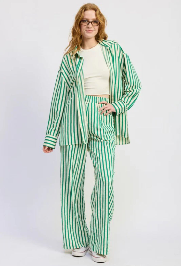 KK Bloom Full Length Lounge Trouser Pants-Green Stripe