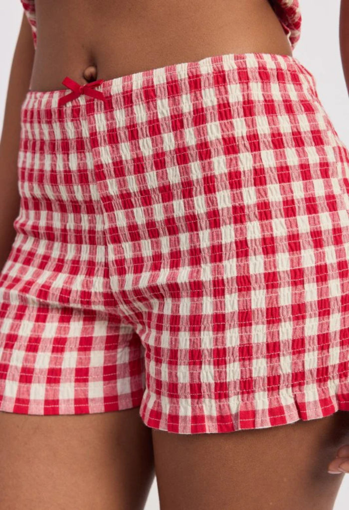 KK Bloom Picnic Smocked Shorts-Red Gingham