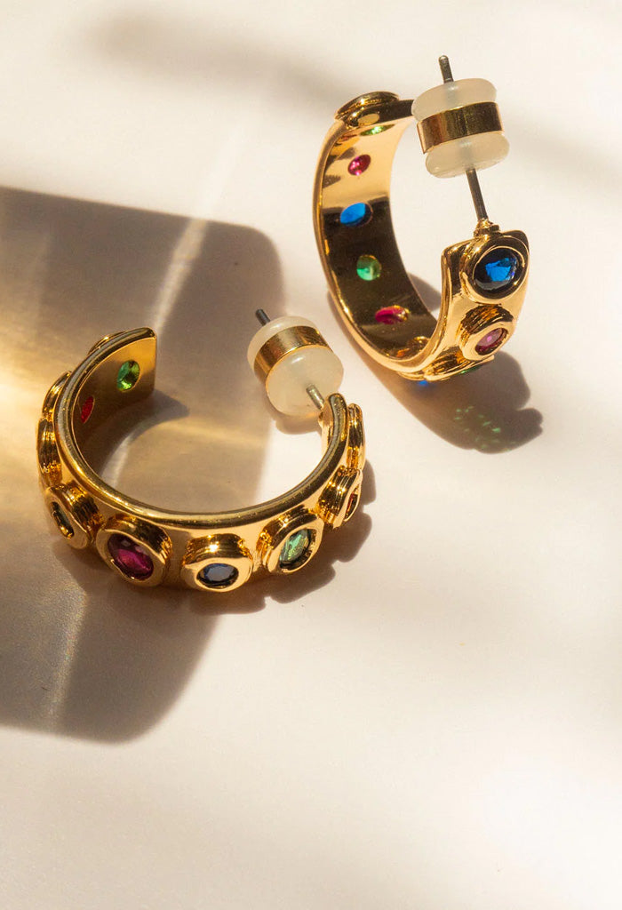 14kt Multi-color Stone Hoop Earrings - 001-210-00976
