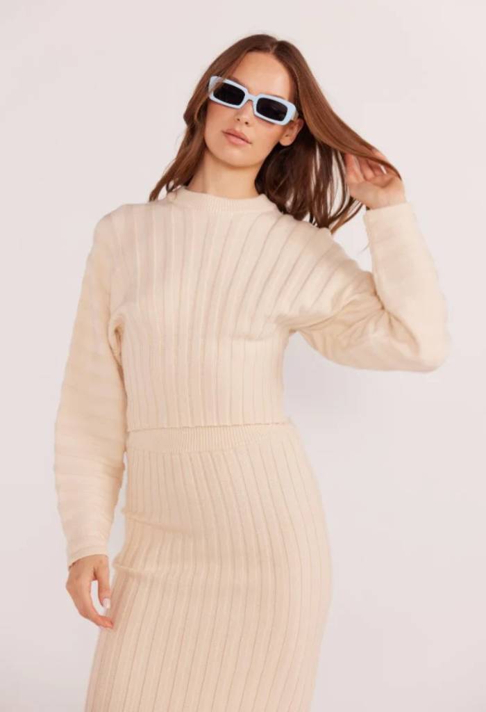 Minkpink Layla Sculpted 3D Rib Sweater-Winter White