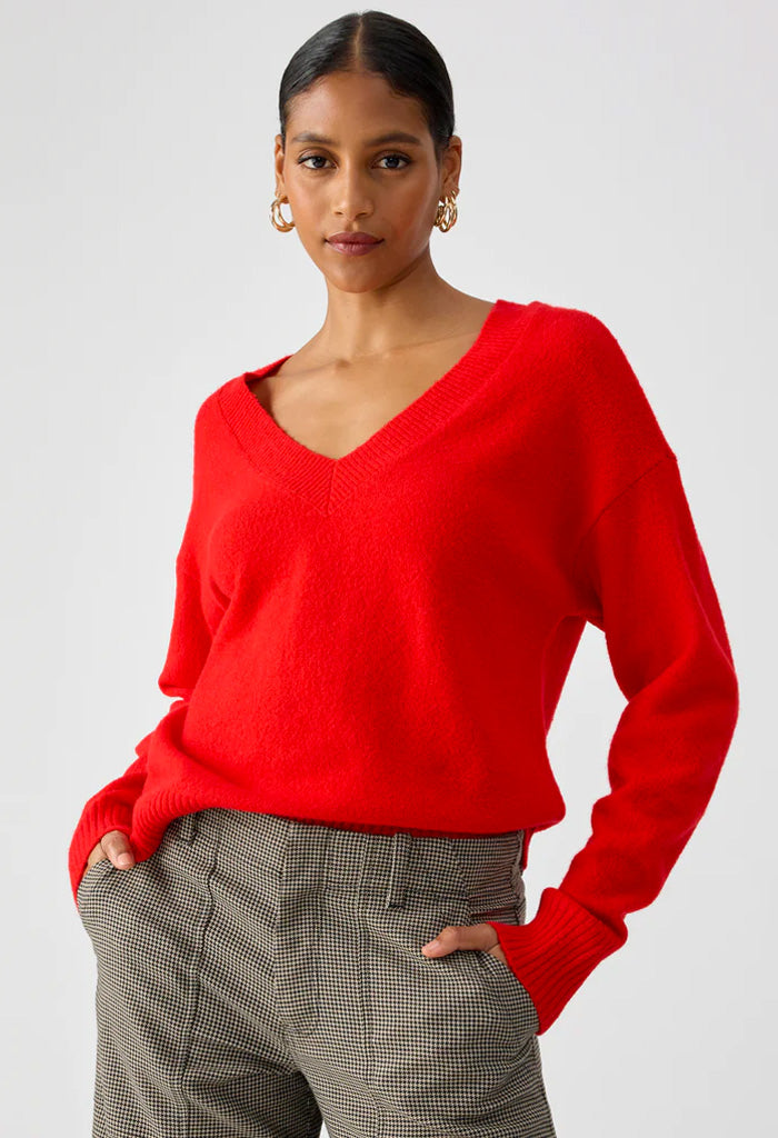 Easy Breezy V Neck Pullover-Lipstick - KK Bloom Boutique