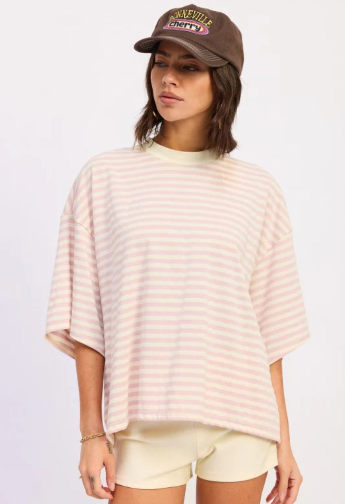 KK Bloom Limeade Oversized Tee-Pink Ivory Stripe