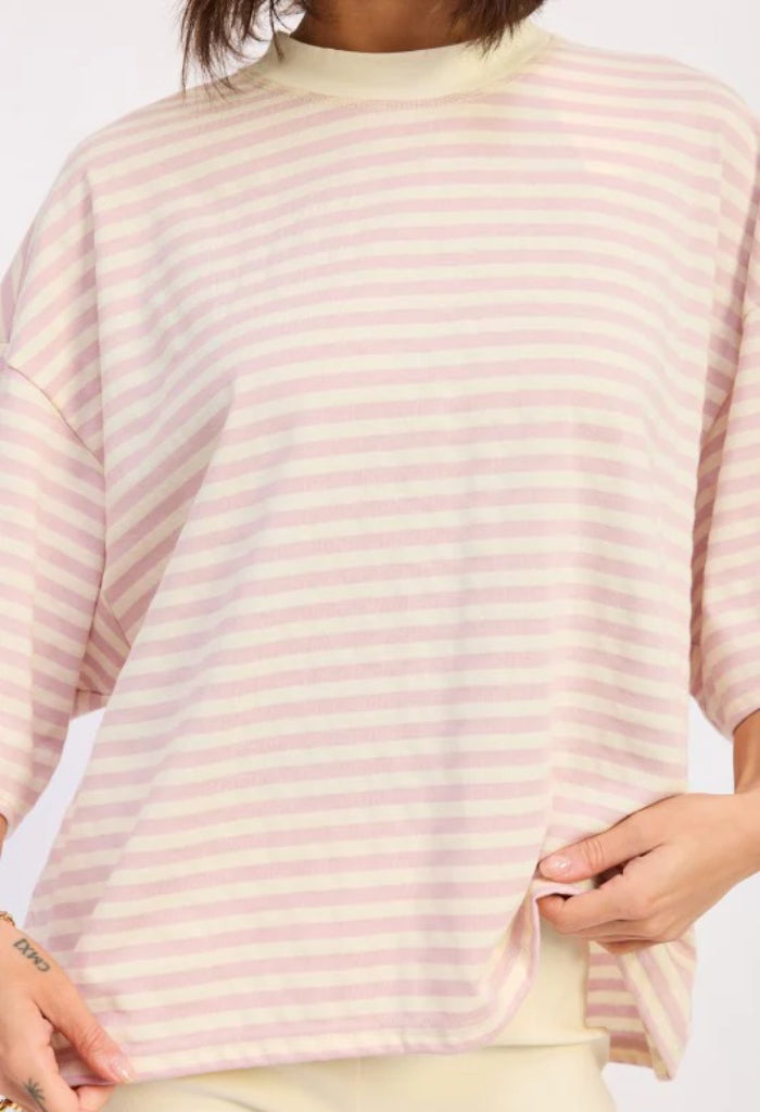 KK Bloom Limeade Oversized Tee-Pink Ivory Stripe