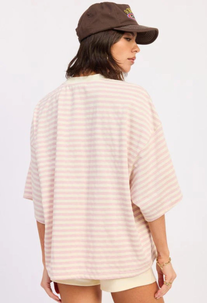 KK Bloom Limeade Oversized Tee-Pink Ivory Stripe