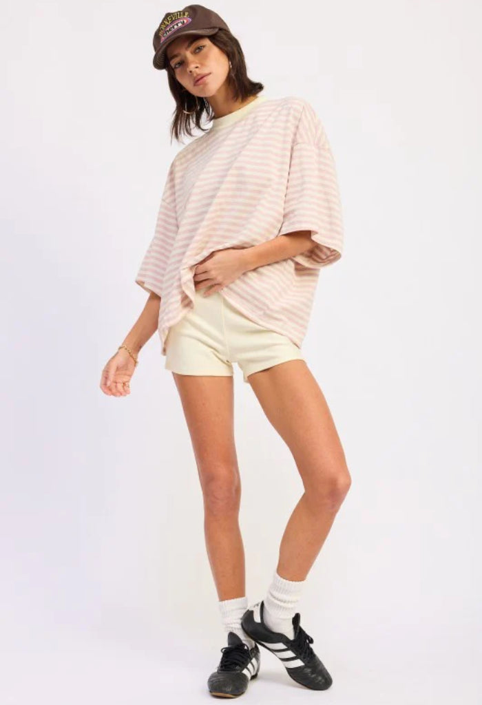 KK Bloom Limeade Oversized Tee-Pink Ivory Stripe