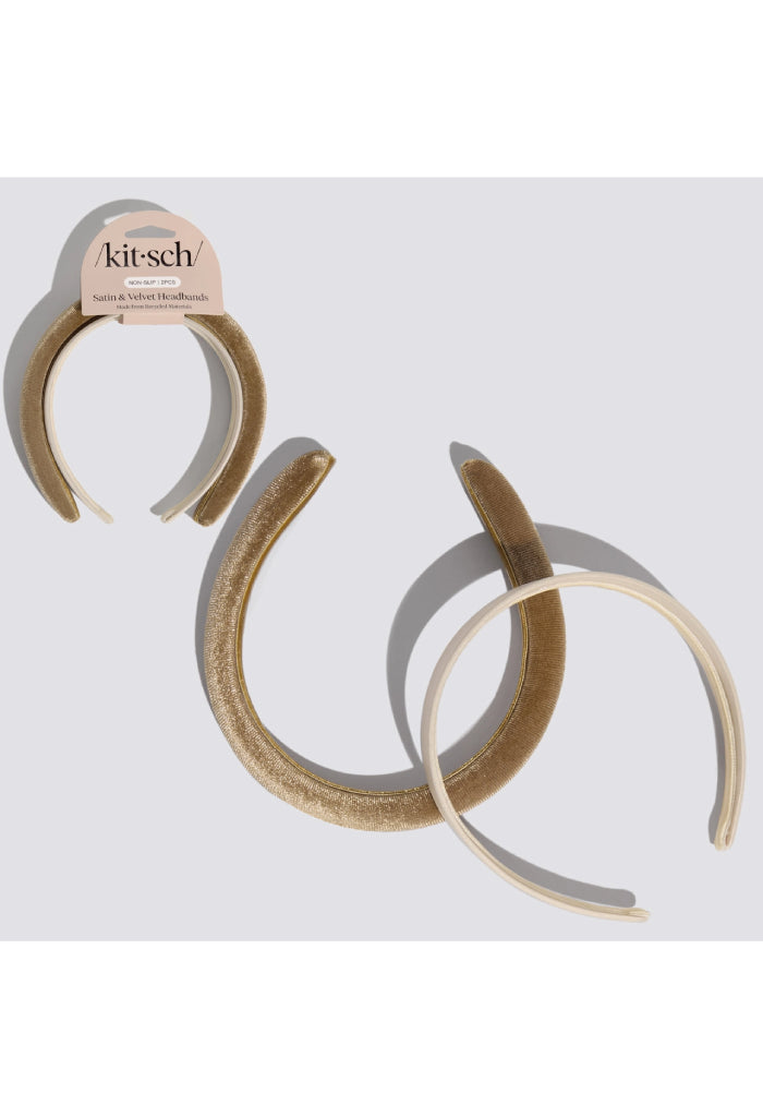 Kitsch Cream and Camel Satin/Velvet Headbands