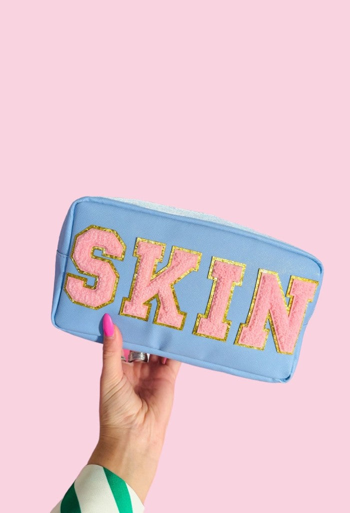 KK Bloom Medium Pillow Talk Cosmetic Bag-Leather Baby Blue