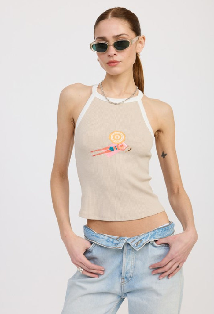 KK Bloom Sandy Shores Top-Taupe/Off White