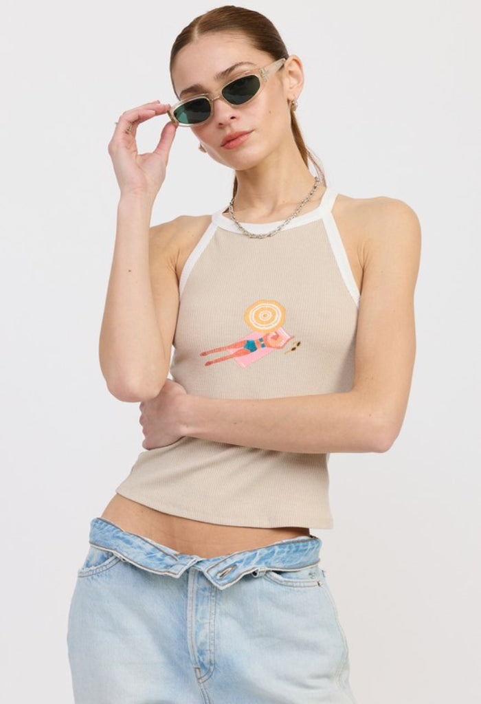 KK Bloom Sandy Shores Top-Taupe/Off White