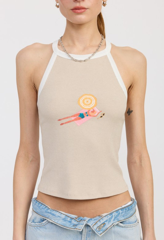 KK Bloom Sandy Shores Top-Taupe/Off White