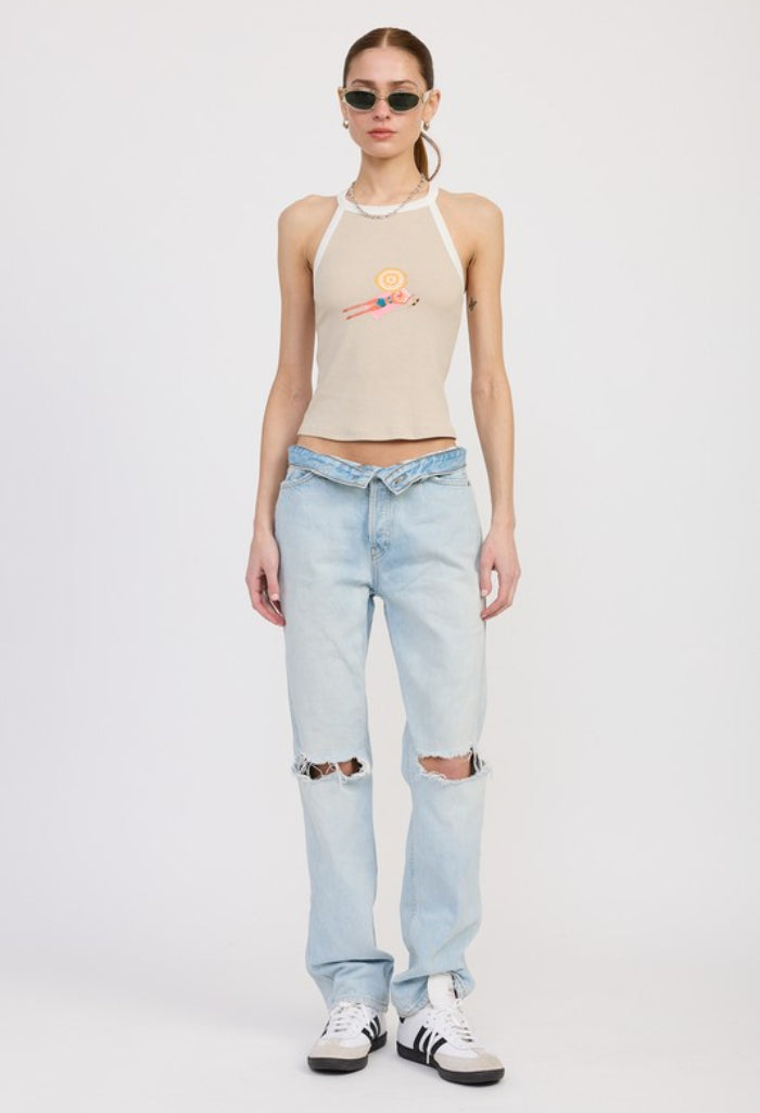 KK Bloom Sandy Shores Top-Taupe/Off White