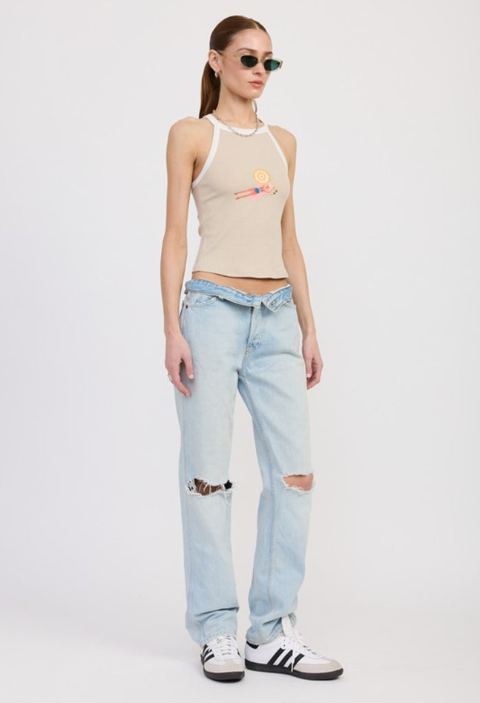 KK Bloom Sandy Shores Top-Taupe/Off White