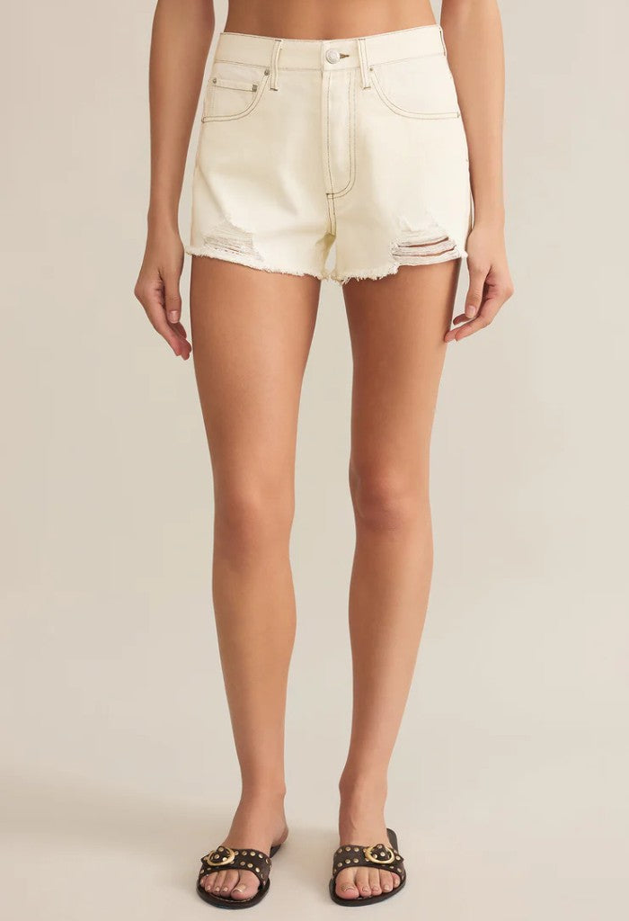 Z Supply Classic Hi-Rise Denim Short-Off White