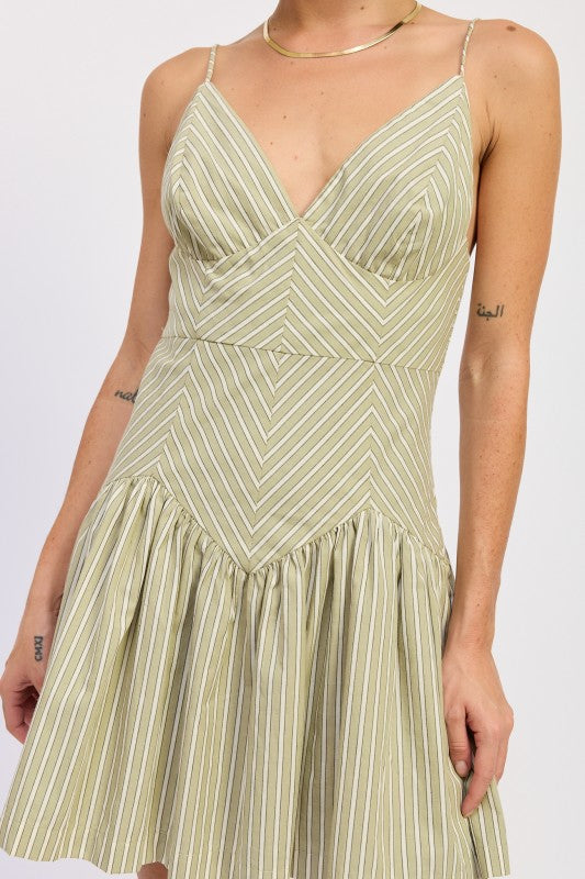 strapless open back dress Bianca Mini Dress Sage Stripe / S