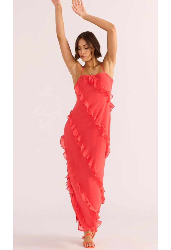 Minkpink Venus Ruffle Maxi Dress-Lipstick Red