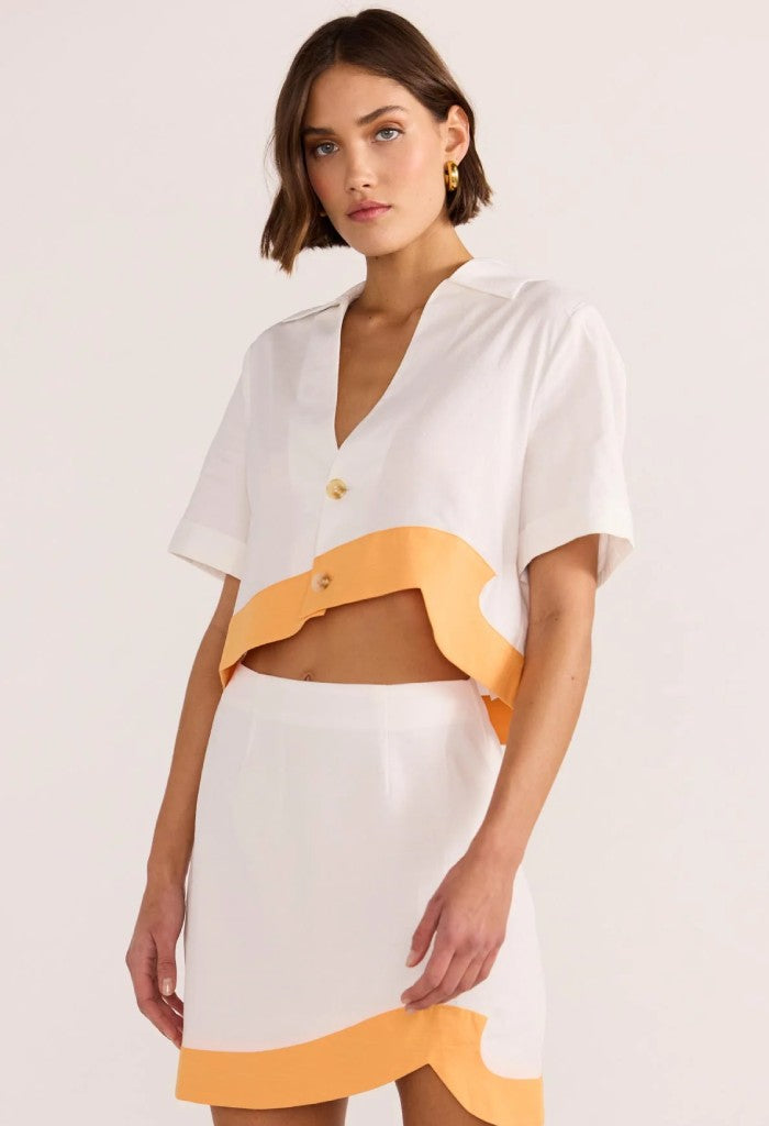 Minkpink Alora Wave Crop Shirt-White/Orange