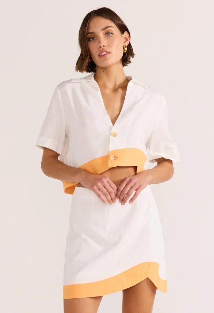 Minkpink Alora Wave Crop Shirt-White/Orange