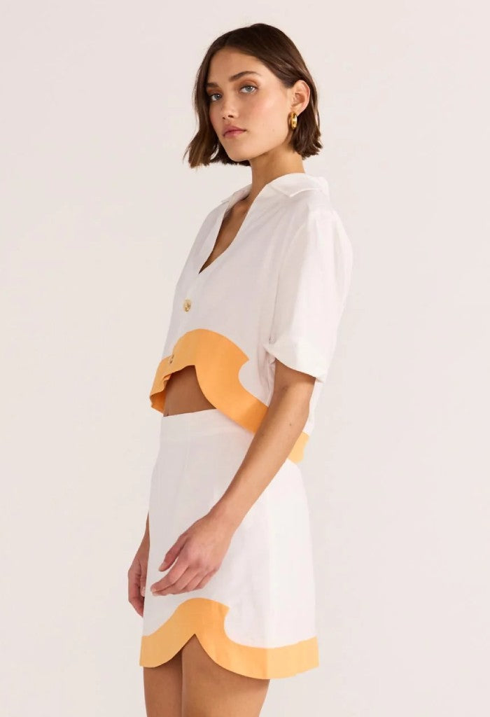 Minkpink Alora Wave Crop Shirt-White/Orange