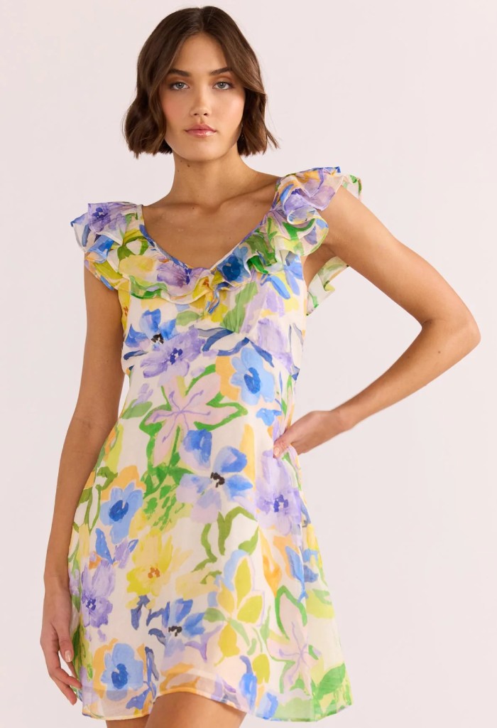 Minkpink Fable Frill Mini Dress-Painterly Floral