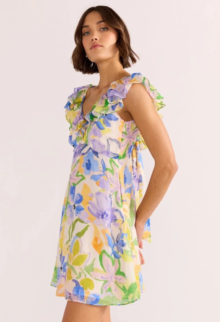 Minkpink Fable Frill Mini Dress-Painterly Floral