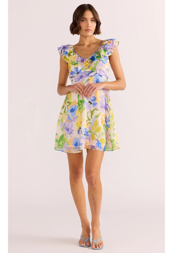 Minkpink Fable Frill Mini Dress-Painterly Floral